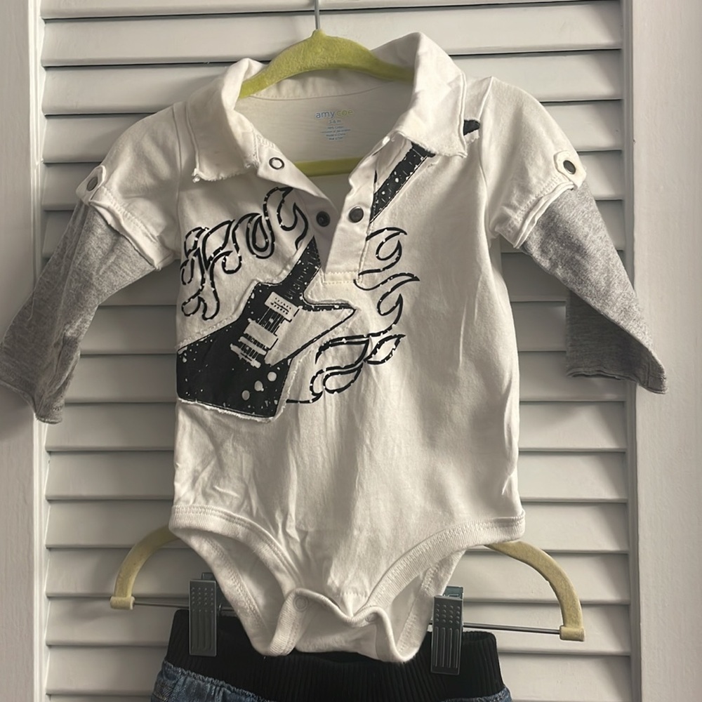 Amy Coe Distressed Punk Rocker Onesie & Jeans. Size 3-6M. EUC - Picture 2 of 7